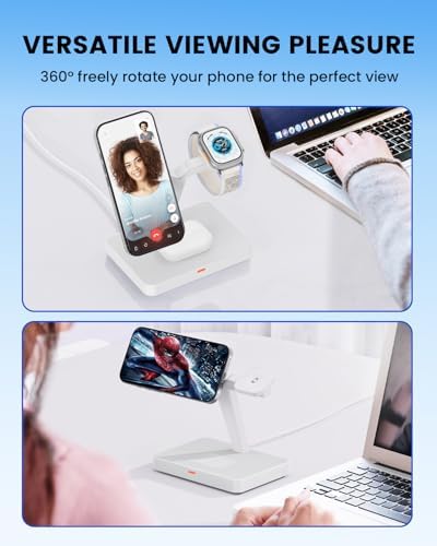 Ultimate 3-in-1 Foldable Wireless Charging Station for i Phone, Apple Watch, and Air Pods – Fast Magnetic Charger Stand with Enhanced Compatibility for i Phone 16-12, Apple Watch Series 9-2, Air Pods Pro & More – Stylish and Portable Power Solution for Home and Travel