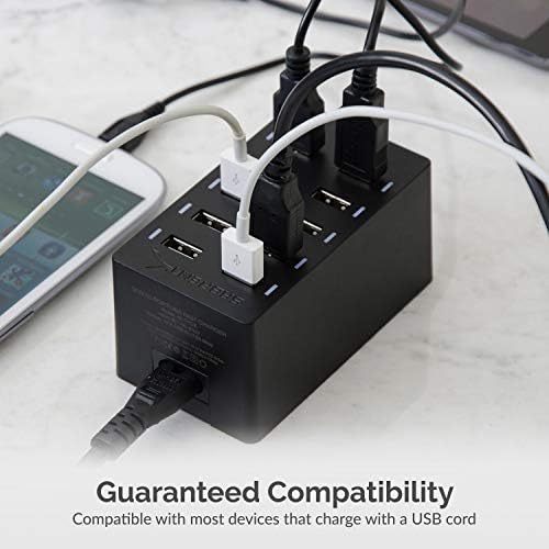 SABRENT 6-Port Aluminum Desktop USB Rapid Charger – 60 W (12 A) Smart Charging Station for Family Devices – UL Certified with Auto Detect Technology – Sleek, Compact, and Ideal for Home, Office & Travel Use