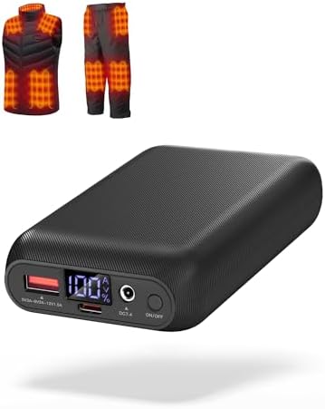 Ultimate Heated Vest Battery Pack with Fast Charging – Versatile Power Bank Featuring USB, Type-C & DC Outputs, LED Display for Seamless Connectivity, Up to 12 Hours of Reliable Warmth for Jackets, Hoodies, and Outdoor Adventures