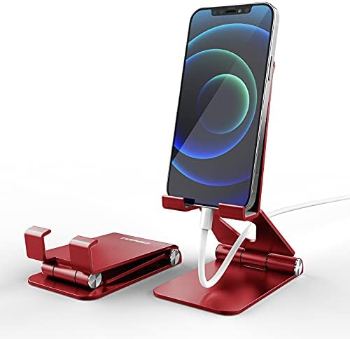 TOPGO Adjustable Cell Phone Stand, [Fully Foldable & Wide Compatibility] Desktop Stand Holder with Charging Port for iPhone, iPad, Kindle, Tablets, Switch – Silver – Enhanced Compatibility and Speed