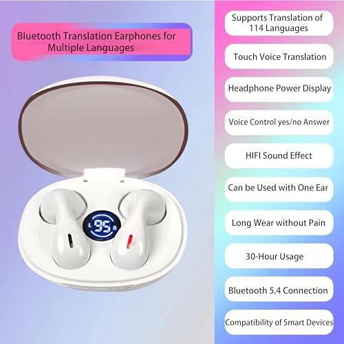 Revolutionary AI Translator Earbuds for Effortless Global Communication – Real-Time Two-Way Language Translation in 144 Languages, Bluetooth Connectivity, and Waterproof Design Perfect for Adventurers and Professionals (Chic White Finish)