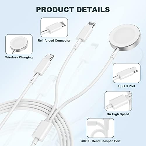 Revolutionary 2-in-1 USB C Charger for i Phone and Apple Watch – 6 ft Magnetic Fast Charge Cable with 20 W Power Adapter – Stylish Blue Design for Optimal Portability and Efficiency