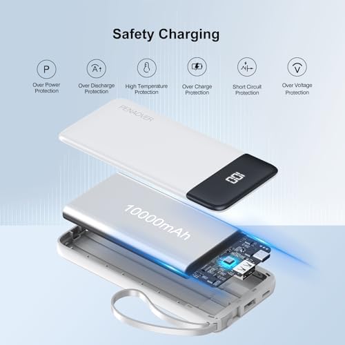 Ultimate 10000 m Ah Portable Power Bank with Built-in Charging Cable and LED Power Indicator – Travel-Ready External Battery Pack for i Phone 16/15, Samsung S22, and Android Devices – Unmatched Compatibility and Rapid Charging for On-the-Go Lifestyles