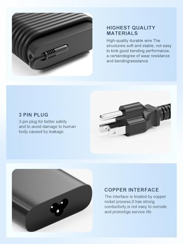 High-Power 100 W USB-C Laptop Charger for Dell Models – Fast Charging AC Adapter with Enhanced Compatibility for Latitude, Inspiron, and Precision Series – Eco-Friendly TPE Cable, Multiple Safety Protections, and Convenient Cable Management – Ideal Travel Companion for Home and Office Use