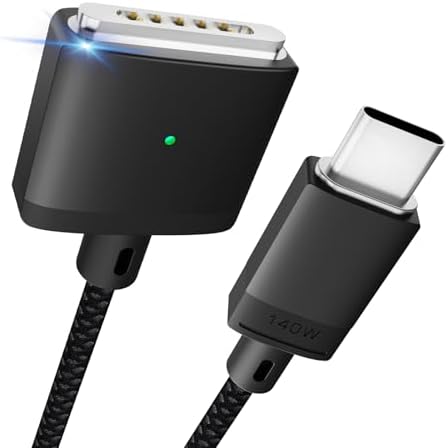 Premium 140 W Magnetic USB-C Charging Cable for Mac Book – 6.6 FT Right-Angle Cord Compatible with 2024/2023/2022 Mac Book Air M3/M2 & Pro M1/M2 Models – Durable Nylon Braided Design for Fast Power Delivery and Enhanced Convenience