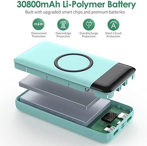 Ultra-High Capacity 30,800 m Ah Wireless Power Bank – 15 W Fast Charging & 25 W PD QC4.0 – Smart LED Display with 4 Outputs & 2 Inputs – Versatile USB-C External Battery Pack for i Phone, Samsung & More – Travel-Ready Charging Solution in Sleek White Finish