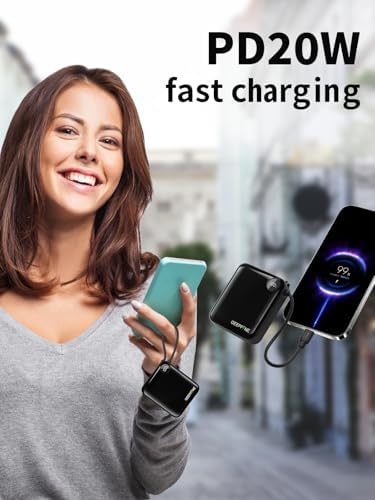 Compact 10,000 m Ah Power Bank with Integrated Charging Cable – 20 W PD Fast Charger for i Phone, Samsung, Google, Lenovo – Ultimate Travel-Ready Mini Portable Power Solution for On-the-Go Charging Needs