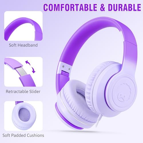 Rockpapa L22 Purple Over-Ear Headphones for Kids & Women – Lightweight, Foldable, and Durable Wired Design with Built-In Microphone for Clear Hands-Free Communication, Perfect for School, Travel, and Daily Use – High-Quality Stereo Sound and Tangle-Free Cord for Seamless Audio Enjoyment