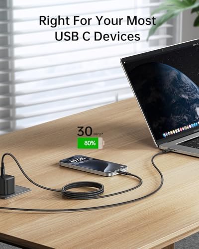 SYNCWIRE USB C to USB C Cable, 6.6ft 2 Pack Nylon Braided USB C Charger Cable, 240W(48V5A) Type C Fast Charging for iPhone 15 Pro/15, MacBook Pro, Samsung Galaxy S23/S22/S21, and More – Enhanced Compatibility and Speed