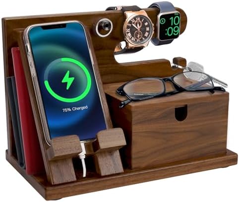 Walnut Wood Phone Docking Station with Wireless Charging, Nightstand Organizer for Men & Women, Compatible with iPhone/Samsung/Apple Watch/AirPods, Gifts for Dad, Husband, Anniversary, Birthday – Enhanced Compatibility and Speed Walnut Wood Phone Docking Station with Wireless Charging, Nightstand Organizer for Men & Women, Compatible with iPhone/Samsung/Apple Watch/AirPods, Gifts for Dad, Husband, Anniversary, Birthday – Enhanced Compatibility and Speed