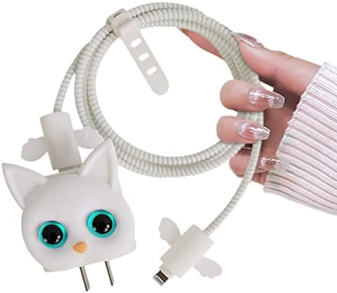 Kawaii Cartoon Cat i Phone Charger Protector – Adorable 3 D DIY Cable Cover for Enhanced Durability & Fast Charging – Compatible with i Phone 11, 12, 13, 14, 15 Pro Max Plus – Whimsical Tech Accessory for Cable Management and Style