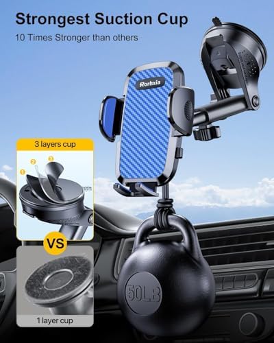 3-in-1 Phone Holders for Your Car [2025 Most Stable and Flexible Suction Cup] Vent Dashboard Windshield Cell Phone Car Mount Fit for iPhone, Samsung, All Phone – Enhanced Compatibility and Speed