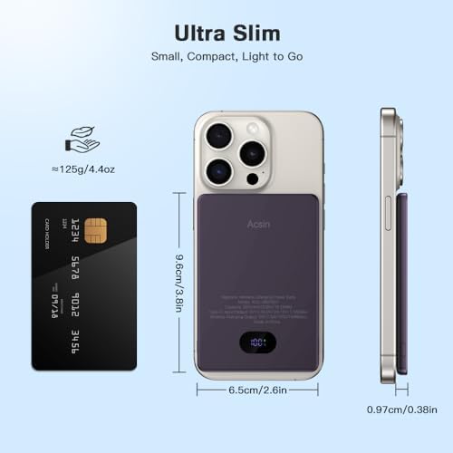 Ultra Slim Magnetic Portable Charger 5000 m Ah for Mag Safe Devices – Wireless Power Bank with 20 W Two-Way USB-C Fast Charging for i Phone 15/14/13/12 Series (Purple) – Perfect Blend of Style and Functionality