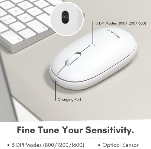Sleek Macally Wireless Bluetooth Mouse – Rechargeable, Ergonomic Design for Mac & PC – Ultra-Quiet Clicks Perfect for Home, Office & Travel – Enhanced Compatibility with Mac Book Air/Pro, i Mac & Windows Laptops – Experience Comfort & Efficiency in Every Click