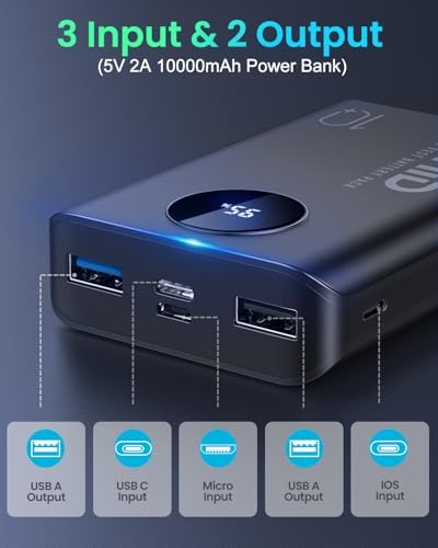 Stay Warm and Connected: 5 V 2 A Heated Vest Battery Pack with LCD Display – 10000 m Ah Portable Charger for i Phone & Android Devices – Fast Charging Dual Output Power Bank for Outdoor Enthusiasts and Active Lifestyles