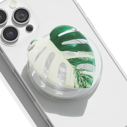 Tropical Leaf Mag Safe-Compatible Collapsible Phone Grip Stand – Chic Acrylic Smartphone Accessory for Optimal Stability and Comfort, Ideal for Hands-Free Viewing and On-the-Go Convenience (Crystallinum Dark)