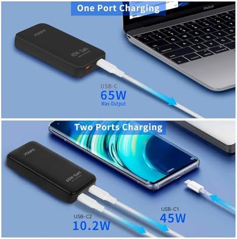 Sleek 65 W Ga N USB-C Wall Charger – Dual Fast Charging Ports for Laptops, Tablets & Phones – Travel-Friendly Compact Design with PPS for Optimal Charging Speed – Versatile Black Finish for On-the-Go Efficiency