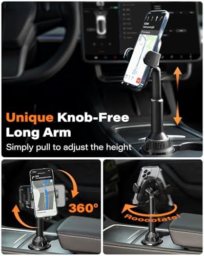 Universal Car Cup Phone Holder by APPS2 | Adjustable Long Arm with 360° Swivel for i Phone, Samsung, Google & All Smartphones | Secure, Stable Design for Hands-Free Navigation & Communication | Effortless Installation in Standard Cup Holders | Ideal Smartphone Accessory for Safe Driving