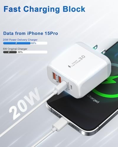 40 W USB C Fast Charger Block – Dual Pack 4-Port Power Delivery Wall Plug with Quick Charge 3.0 for i Phone 16/15/14/13/12/11 Pro Max, Samsung Galaxy & More – High-Speed Multi-Device Charging Solution – Ideal for Home, Office & Travel