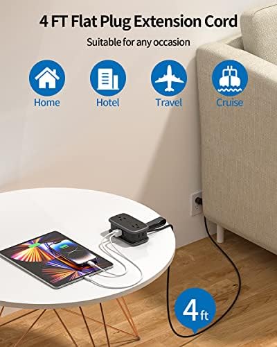NTONPOWER GAN Ultra 65 W USB Fast Charging Station – Versatile 7-in-1 Travel Power Strip with 3 AC Outlets & 4 USB Ports (2 USB-C) – Compact 4 ft Extension Cord for Seamless Connectivity – Ideal Cruise Essential for Mac Book & i Phone – Rapid Charging & Surge Protection Included