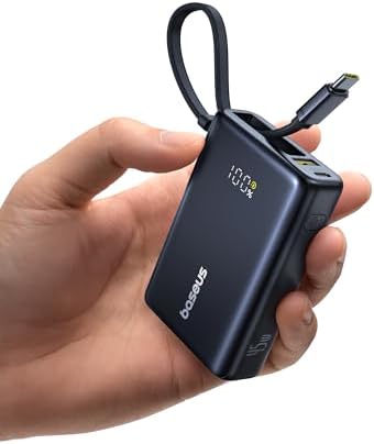 Baseus Picogo 10000 m Ah Portable Charger – 45 W Fast Charging Power Bank with Built-in USB-C Cable, Ideal for i Phone 16/15/14/13, Samsung S22/S21, Google Devices & i Pad – Ultimate Multi-Device External Battery with Enhanced Speed and Compatibility for On-the-Go Power Needs