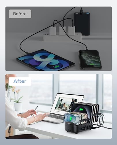 Ultimate 10-Port USB Charging Station by ORICO – 120 W Multi-Device Docking Organizer for i Pads, i Phones, Tablets, Kindles & Phones – High-Speed Charging with Safety Features for Streamlined Tech Management