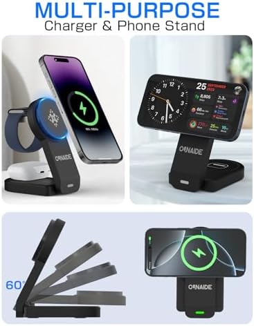 Premium 3-in-1 Magnetic Wireless Charging Station for i Phone 16/15/14/13/12, Apple Watch Ultra/SE, and Air Pods – Fast & Efficient Multi-Device Charger with Enhanced Safety Features for Home, Office & Travel