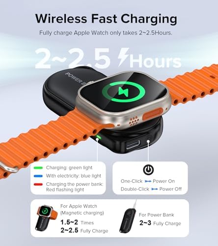 Ultra-Light Magnetic Power Bank for Apple Watch – 1200 m Ah Travel Charger with Rapid Charge for i Watch Series 9/8/Ultra/7/6/5/4/3/2/SE – Essential On-the-Go Smartwatch Accessory for Effortless Charging and Enhanced Compatibility