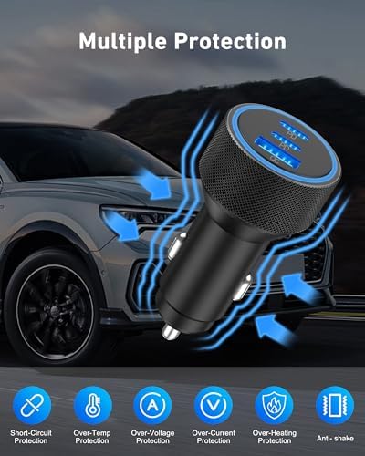 67 W 3-Port USB-C Car Charger for i Phone 15/16 Pro Max – Rapid Charging with Included 3 FT USB-C Cable for i Pad, Air, Pro & Mini – Universal Cigarette Lighter Adapter for On-the-Go Convenience and Enhanced Device Compatibility