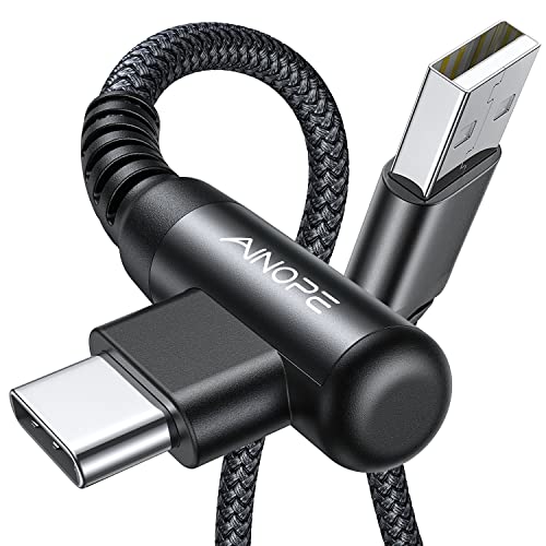AINOPE Right Angle USB C Cable – 2-Pack (10 ft + 10 ft) Fast Charging 3.1 A Nylon Braided Charger for Enhanced Device Compatibility, Ideal for Gaming and Multitasking, Durable Black Design
