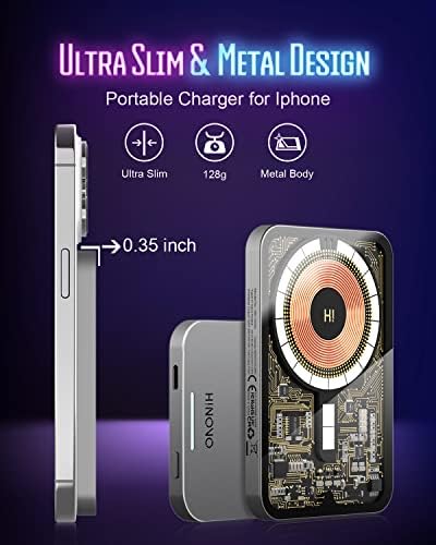 Ultra-Slim 5000 m Ah Magnetic Wireless Power Bank for i Phone 12-16 Series – Transparent Fast Charging Portable Charger with 20 W PD Technology for Effortless On-the-Go Power and Seamless Mag Safe Compatibility