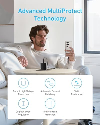 Anker 45 W USB-C Fast Charger with 5 ft Cable – Advanced PPS Technology for Rapid Charging of i Phone 16/15, i Pad, and Galaxy S24 Ultra – Optimal Device Protection and Travel-Friendly Design for Home and On-the-Go Charging