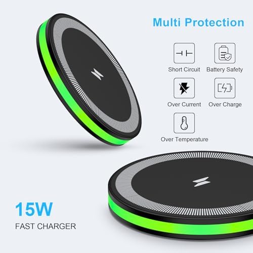 Ultra-Fast Wireless Charging Pad for Android & i Phone – 15 W High-Speed Charger Station for Samsung Galaxy S25 Ultra, S24, S23, S22, S21, S20, S10, and i Phone 16 Pro Max, 15, 14, 13, 12 – Intelligent Protection, Slim Design, and Universal USB-A Compatibility – Effortless Charging Experience with Smart Chip Technology – Perfect Travel Companion for Mobile Users Seeking Efficiency and Safety – Charge Multiple Devices with Confidence and Convenience – Quick Charge Compatible for Optimal Performance – Ideal for Galaxy Buds and Air Pods Pro – Elevate Your Charging Game with this Sleek and Portable Fast Charger