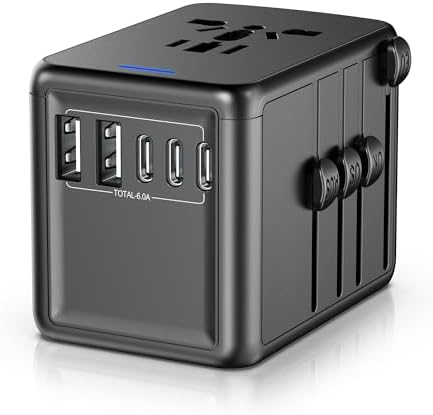 Global Travel Companion: High-Performance Universal Adapter with 6 A Output, Featuring 3 USB-C & 2 USB-A Ports for Swift Charging Across 200+ Countries – Perfect Solution for EU, US, UK, AU and Beyond