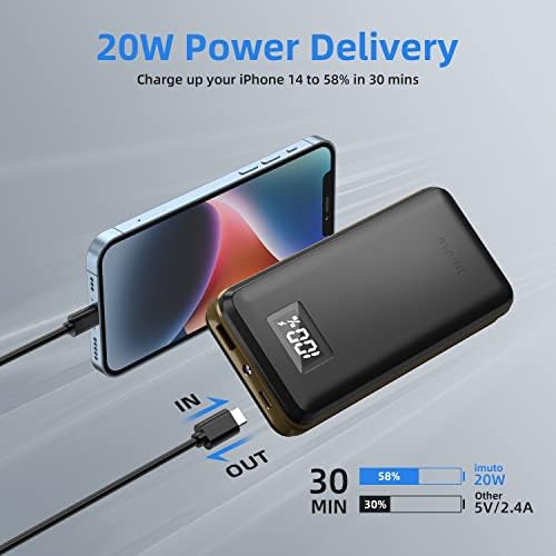 imuto 20000 m Ah Ultra-Fast Charging Power Bank – 22.5 W Portable USB C PD3.0 & QC 4.0 Compatible External Battery Pack with LED Display – Ideal for i Phone 15/14/13/12 Pro, i Pad, Samsung Galaxy, Google Pixel, and LG Devices – Lightweight & Travel-Friendly Power Solution for On-the-Go Users