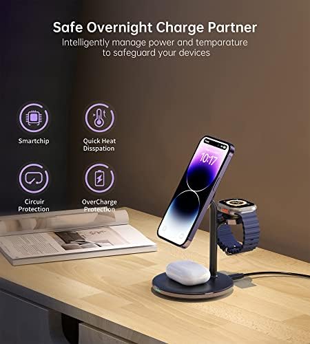 Sleek Yellow Wood Grain 3-in-1 Wireless Charging Station for Apple Devices – Fast 15 W Mag-Safe Charger with QC 3.0 Adapter for i Phone 16/15/14/13/12, Apple Watch Ultra/S9/8, and Air Pods – Elevate Your Workspace with Ultimate Compatibility and Modern Aesthetics, Perfect for Streamlined Charging Solutions