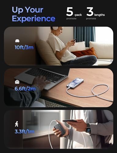 LISEN USB C to USB C Cable 5-Pack – Premium Fast Charging Solution with 60 W Power Delivery, Versatile Lengths (3.3 FT, 6.6 FT, 10 FT) for i Phone 16, i Pad Mini 6/Pro, Mac Book Pro 2020 & Samsung S23 – Durable, High-Speed Connectivity for All Your Devices