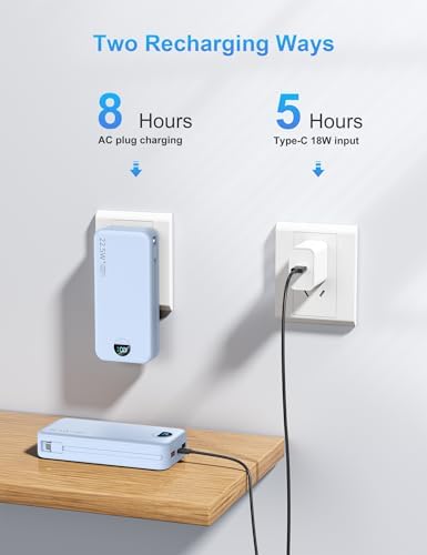 Ultimate 20,000 m Ah Portable Charger with Wall Plug – Fast Charging USB-C Power Bank with Built-in Cables, Digital Display, and Versatile 5 Output Ports for i Phone, Android, and Tablets – Stay Charged Anywhere with Enhanced Compatibility and Speed