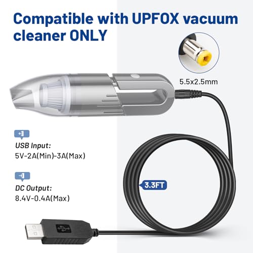 Anina 2 PCS Premium Power Cord for UPFOX Handheld Vacuum – USB to DC Fast Charging Cable with LED Status Indicator, 3.3 ft Length, High-Conductivity Pure Copper for Optimal Performance – Essential Accessory for Effortless Cleaning and Quick Recharges Across All UPFOX Models