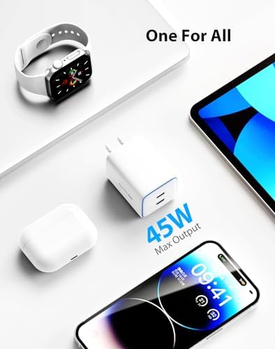 High-Speed Dual-Pack 45 W USB C Charger with 100 W Type C Cable – Ultimate Fast Charging Solution for i Pads, Samsung Galaxy S24/S25, i Phones, and Google Pixel – Compact Power Delivery for Home & Travel with Enhanced Safety Features