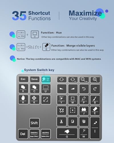 Revolutionize Your Artistry with the Ultimate Wireless Shortcut Keyboard for Clip Studio Paint – Rechargeable Bluetooth Keypad Featuring 35 Customizable One-Handed Shortcut Keys for Effortless Creativity on Windows, Mac, i OS & Android. Enhance Your Workflow with Seamless Compatibility and Unmatched Portability!