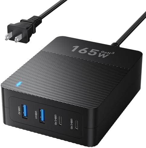 High-Efficiency 165 W Ga N USB-C Multi-Device Charging Hub with Dual Type C Ports – Ultimate Fast Charger for i Phone, i Pad, Google Pixel, and Samsung Galaxy – Compact 4-Port Power Station for Seamless Charging Experience at Home, Office, or On-the-Go