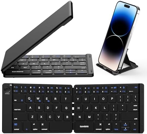 Samsers Ultra-Slim Bluetooth Foldable Keyboard – Rechargeable Wireless Multi-Device Connection for i OS, Android & Windows – Perfect Portable Companion for Effortless Typing on Tablets, Laptops & Phones – Lightweight Purple Design Enhances Productivity Anywhere