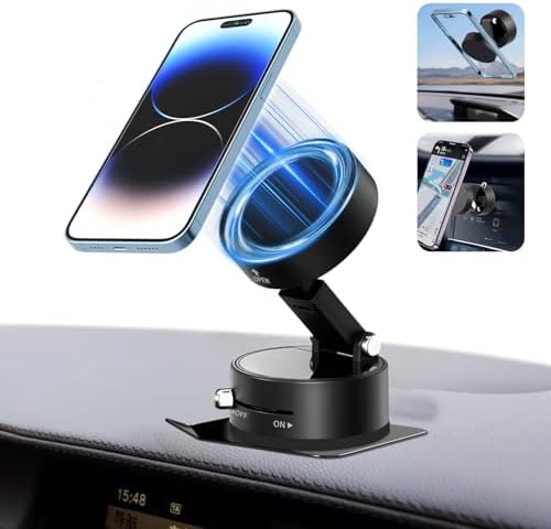 Vacuum Magnetic Phone Stand for Car Mount,【360°Rotatable】Suction Cup Cell Phone Holder for Women Men iPhone Samsung Huawei【Waterproof】Foldable Phone Mount for Car Accessories/Shower/Desk/Mirror (Grey) – Enhanced Compatibility and Speed