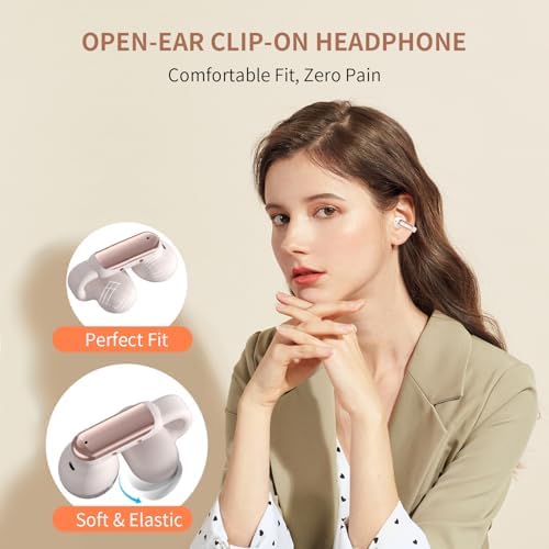 Premium Clip-On Bluetooth 5.4 Earbuds | Open Ear Sport Headphones with 35-Hour Battery Life for All-Day Listening | Ultra-Lightweight Wireless Earphones Featuring Crystal-Clear Voice Calls & Integrated Microphone | Ideal for Fitness and Outdoor Adventures (Sleek Black)