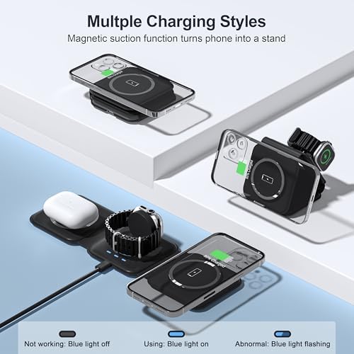 UCOMX Foldable 3-in-1 Wireless Charging Station: Ultimate Travel Charger for i Phone 12-16 Pro Max, Apple Watch Series 3-Ultra, and Air Pods Pro – Rapid Nano Technology for Fast, Safe Charging & Clutter-Free Convenience