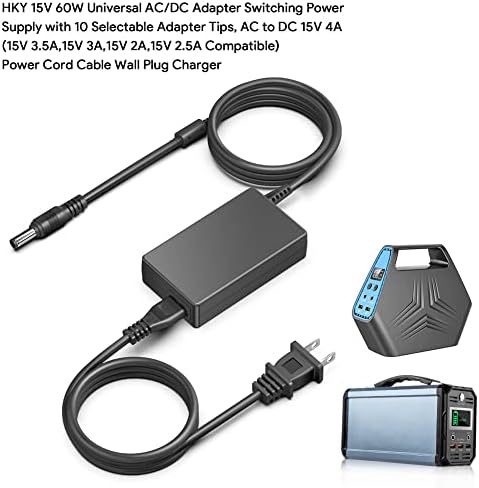 Universal 15 V 60 W AC/DC Adapter with 10 Interchangeable Tips – Versatile High-Compatibility Power Supply for 15 V Devices, Ideal for Efficient Charging, 4 A Output, Compact Design for Home, Office, and Travel Use