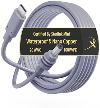 Starlink Mini USB-C to DC Power Cable, Starlink Mini Power Cable,Max 100W USB Type-C Input, Starlink Mini Cable, Compatible with 65W+ PD Source (3M/9.8FT) – Enhanced Compatibility and Speed