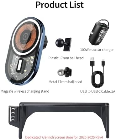 Wireless Charging car Phone Holder for Toyota RAV4/Hybrid 2019-2025 Accessories 7/8 inch Screen Fixed Clip,360° Rotation car Phone Mount Compatible with MagSafe – Enhanced Compatibility and Speed