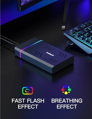 Inateck RGB 3.5-Inch SATA Hard Drive Enclosure – USB 3.0 External Case for 2.5”/3.5” HDD & SSD with 20 TB Capacity Support, 12 V/2 A Power Adapter, and Versatile Expansion Ports – Ideal for Gamers and Tech Enthusiasts – Enhance Data Management with Stylish RGB Lighting